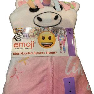 Emoji Girls Kids Hooded Blanket Sleeper, UNICORN HEARTS - SMILEY FACE, 4